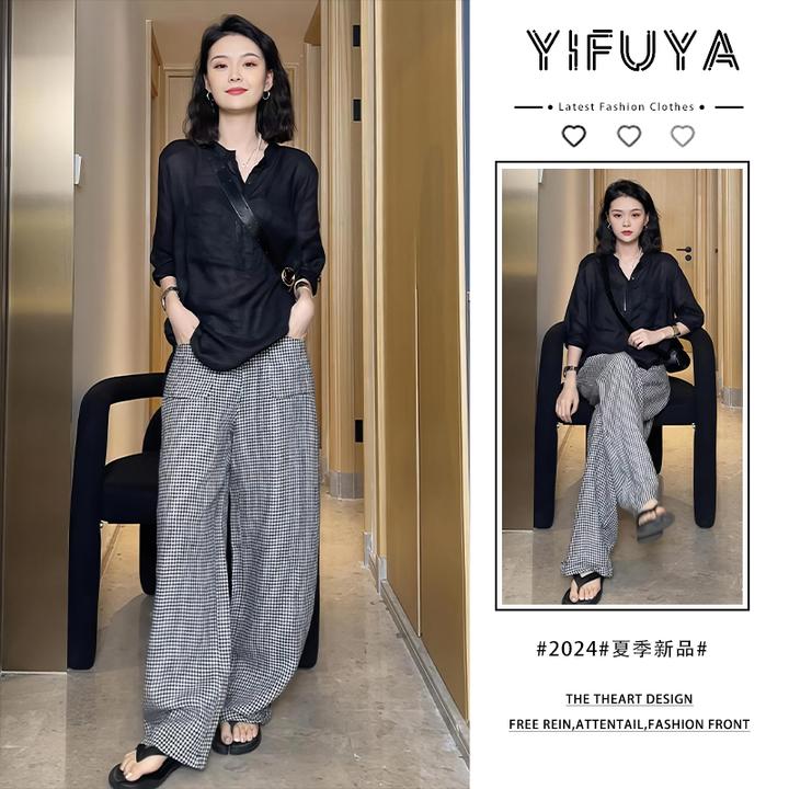 早秋穿搭套装2025欧货高端简约衬衫T恤阔腿裤搭配一整套时尚女夏