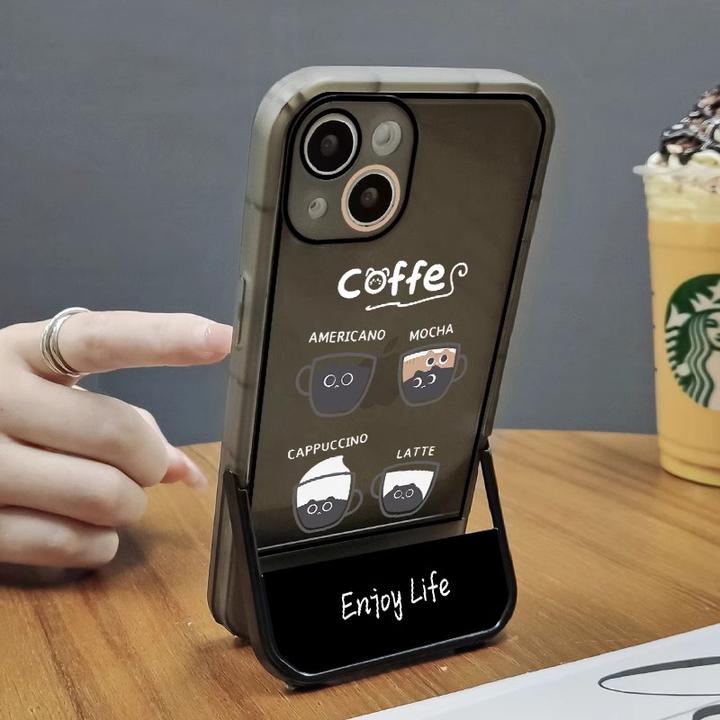 四杯咖啡猫适用iPhone苹果16华为荣耀vivo小米oppo隐形支架手机壳