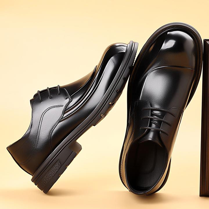 新款男士头层牛皮商务皮鞋大头厚底真皮休闲男鞋潮流系带百搭单鞋