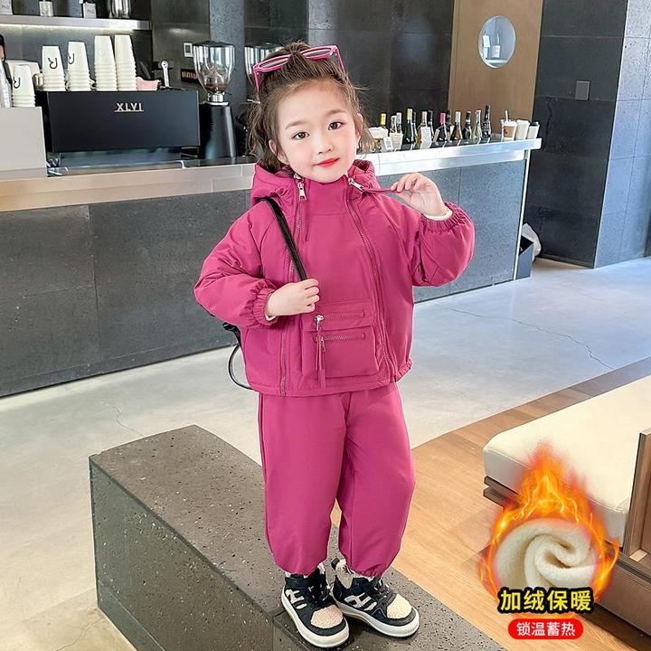 棉服套装加绒加厚秋冬儿童冲锋衣2024新款女宝洋气棉衣两件套