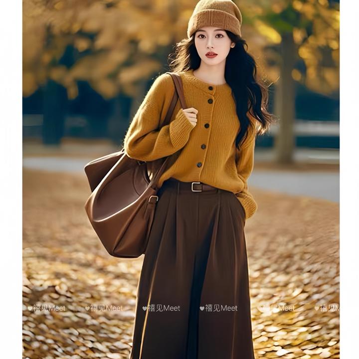 2024秋冬季新款潮牌时尚女装慵懒风毛衣女针织女款气质两件套爆款