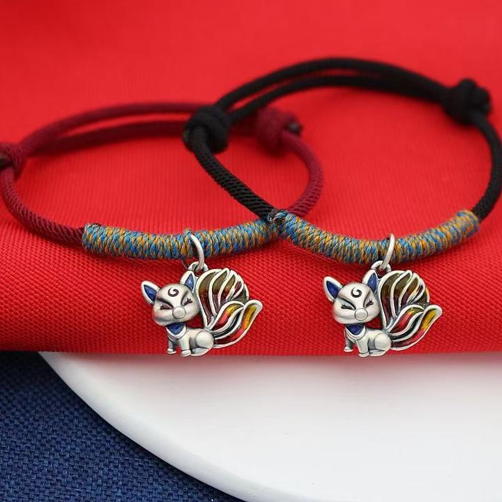 足银手链 足银999九尾狐手链纯手工编织简约时尚百搭复古可调节