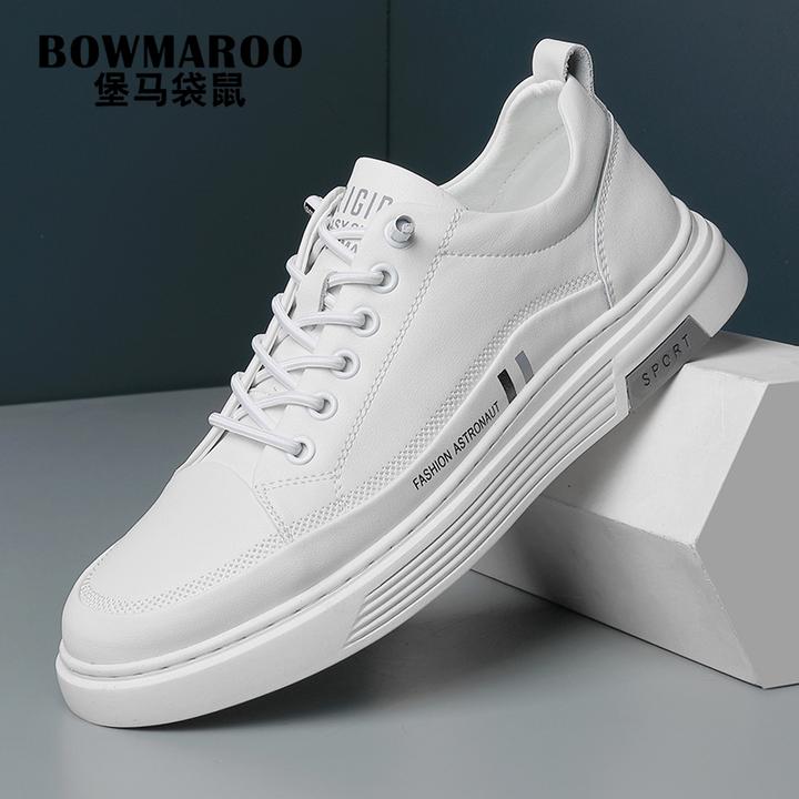 堡马袋鼠板鞋男款2025春夏季新款小白鞋潮鞋透气百搭上班休闲皮鞋