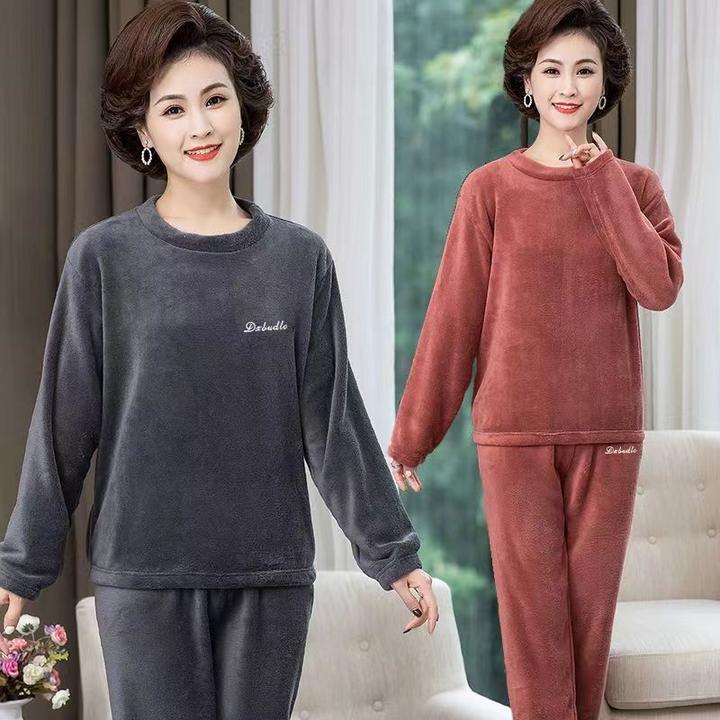 珊瑚绒妈妈加厚中老年秋冬保暖套装睡衣女士宽松家居服暖暖套装