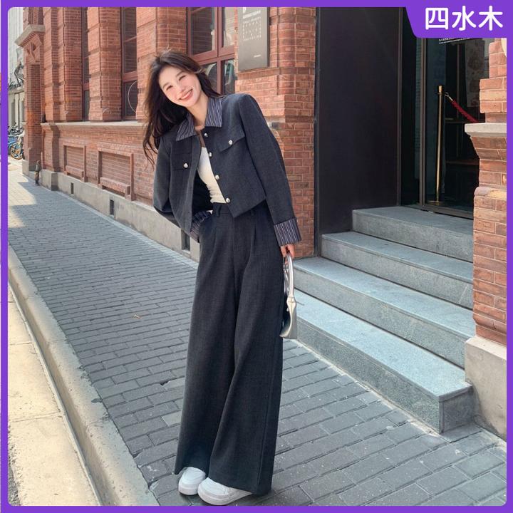 12024韩系灰色西装套装女秋季流行新款时尚气质优雅西服两件套穿l