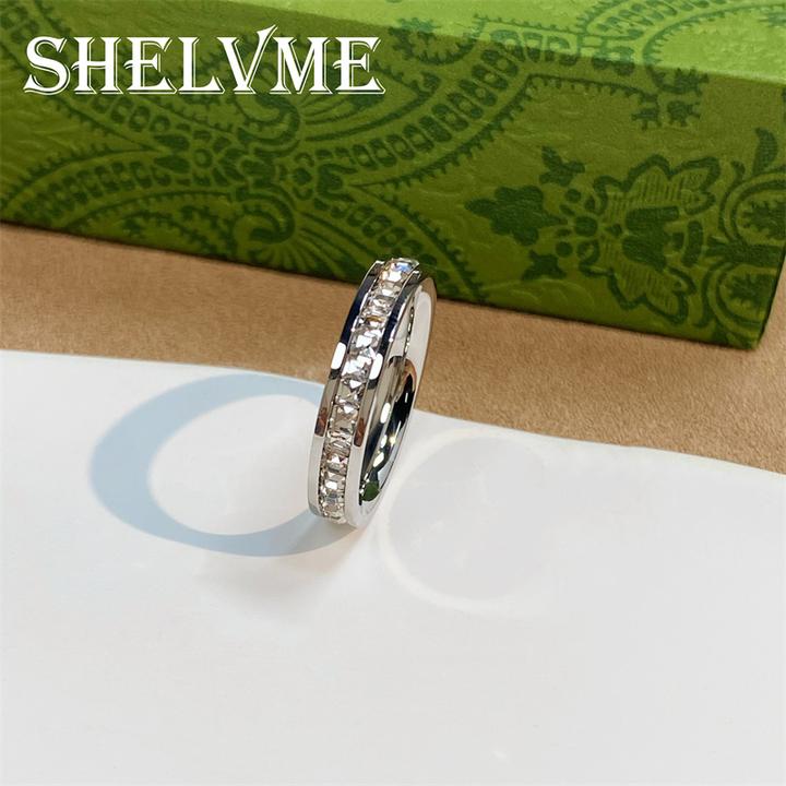 钛钢合成锆石戒指 经典带钻指环单双排小方钻满天星戒指轻奢时尚