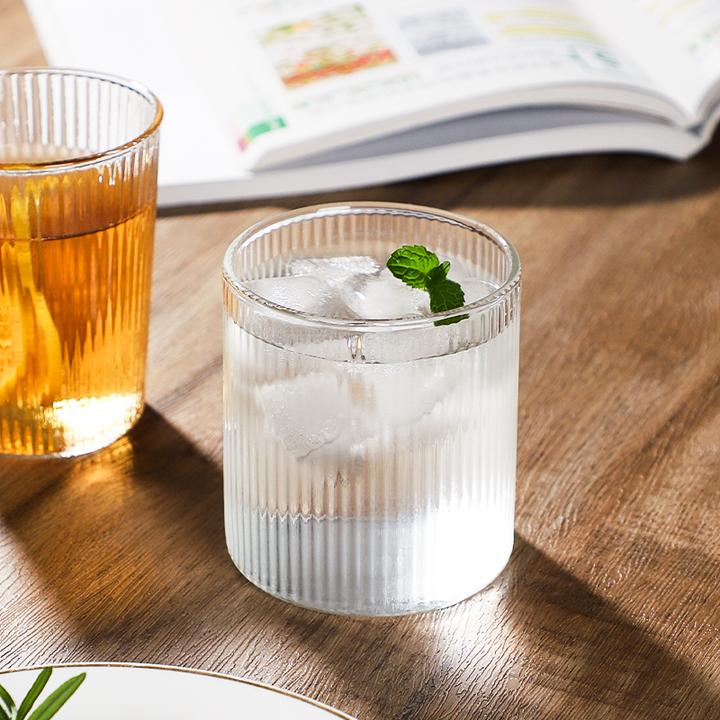 竖条纹玻璃杯网红ins风高颜值啤酒牛奶咖啡杯日式家用喝水果汁杯