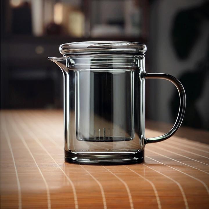 办公室泡茶壶耐热玻璃茶壶家用创意加厚绿茶杯带盖茶水杯大容量