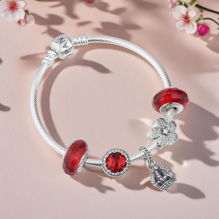 925银手链 潘家风格手工气质轻奢时尚百搭甜美手链配饰红色琉璃珠