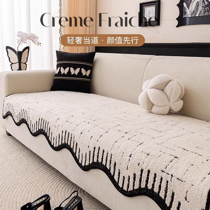 高级感皮沙发垫秋冬季2024新款毛绒一片式直排防滑坐垫子沙发盖布