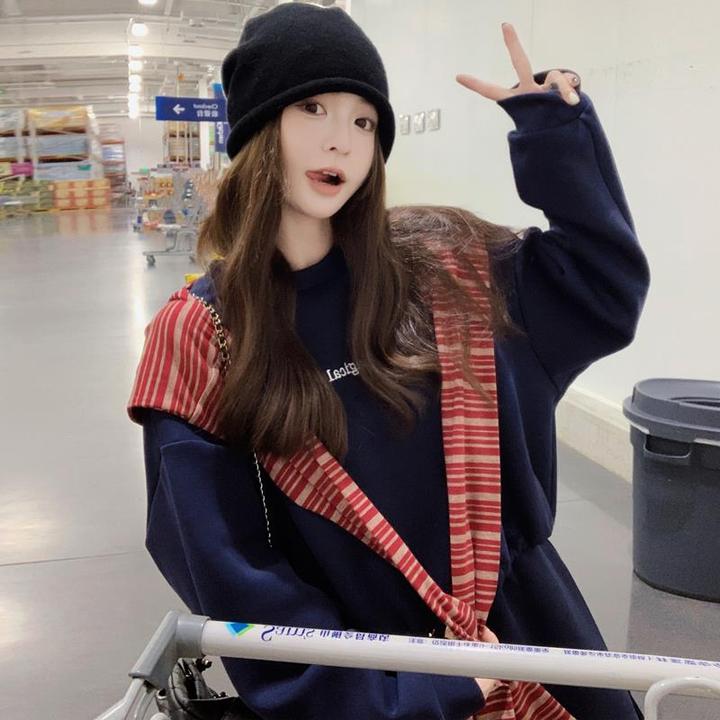 拜年服藏青色卫衣套装女秋季2025披肩卫衣半身裙洋气减龄宽松休闲