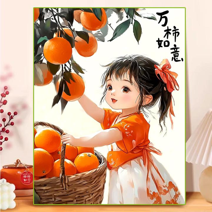 【美娜丽莎】客厅玄关画万柿如意卡通十字绣36色满绣无勾边