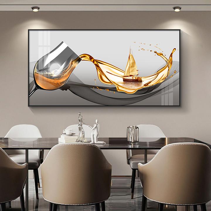 餐厅装饰画现代轻奢风格饭厅餐桌背景墙壁挂画横版歺厅大气酒杯画