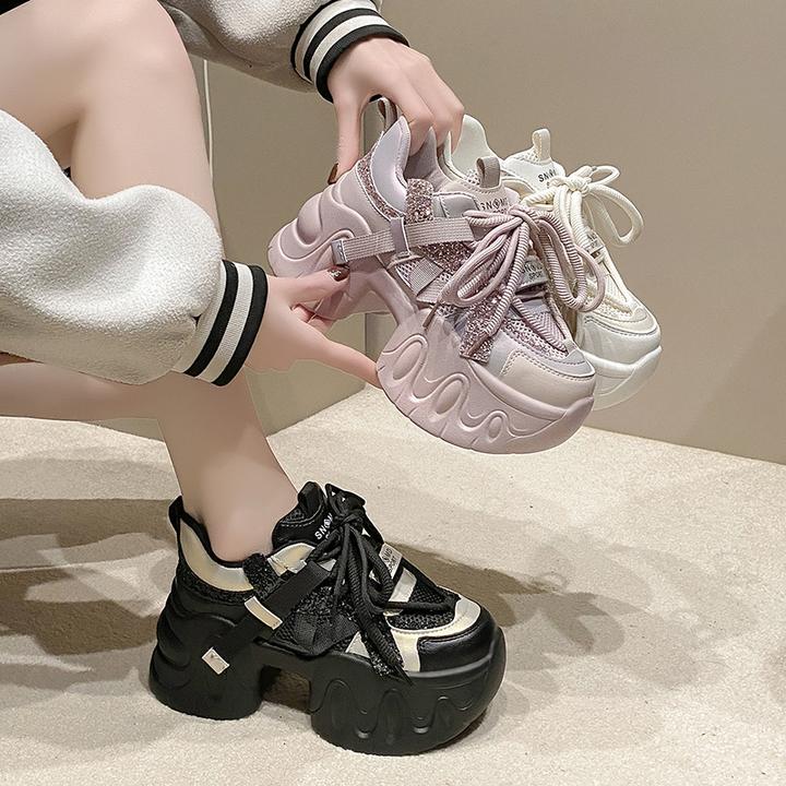 【爆款推荐】网红时尚亮片老爹鞋女网面透气百搭厚底学生休闲运动鞋