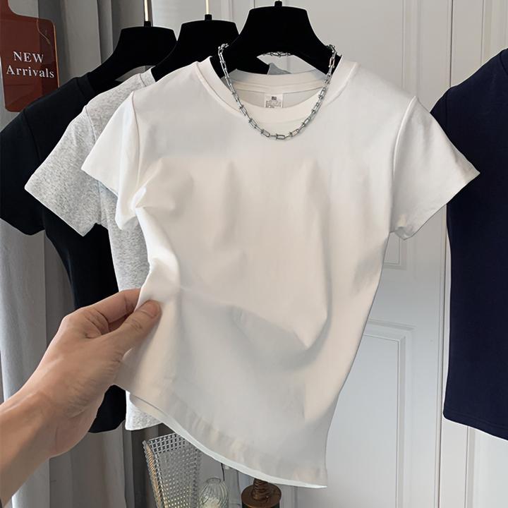 白色正肩短袖t恤女夏季2025新款爆款修身显瘦胖mm甜辣风辣妹上衣