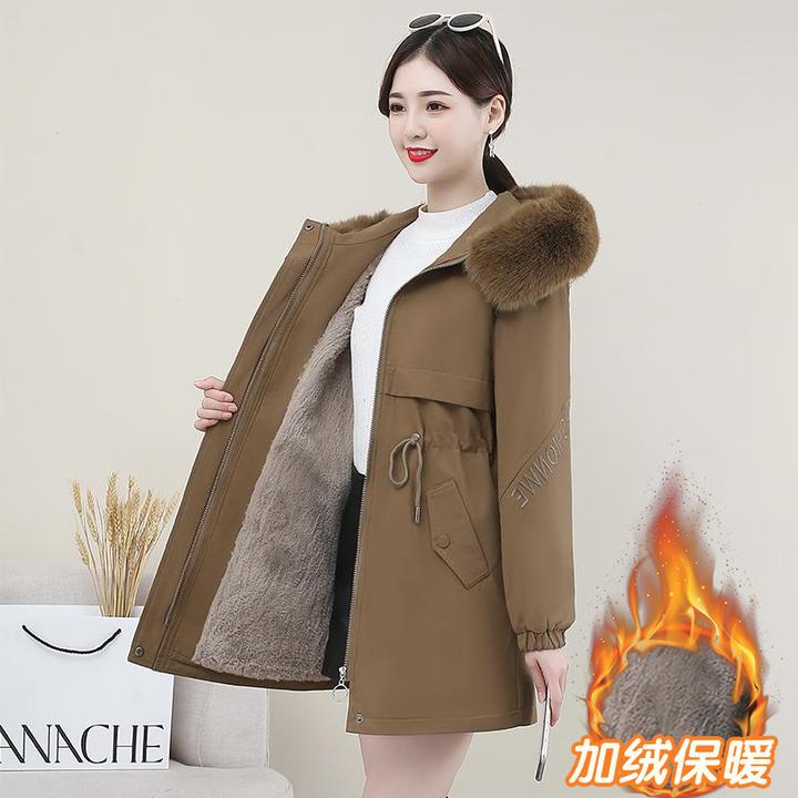 派克服加绒加厚时尚百搭棉服2024年秋冬季新款中老年人毛领上衣女
