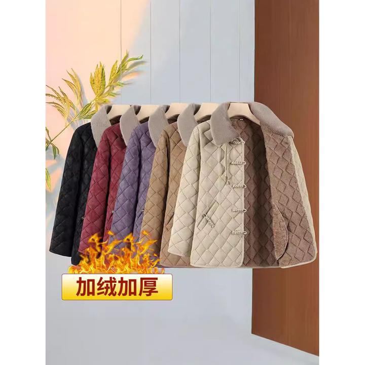 妈妈冬装加绒加厚棉衣外套女防寒保暖中老年女装洋气盘扣百搭棉服