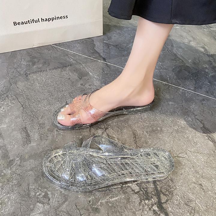 黑美树【不臭脚】百搭高颜值透明凉拖鞋人字拖舒適水晶防滑水晶拖鞋