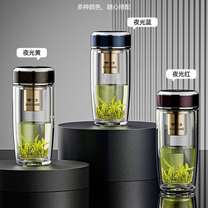 万象银离子抗菌杯高档双层鹅蛋杯车载便携茶水杯女士家用夜光杯