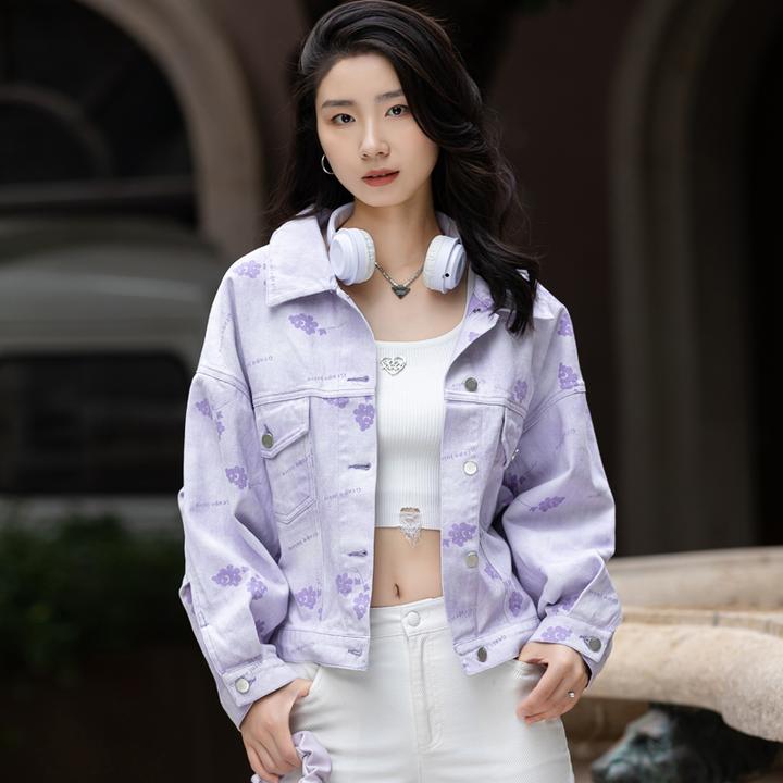 时尚印花牛仔外套女高级感2025新款春季牛仔衣休闲短款小个子上衣