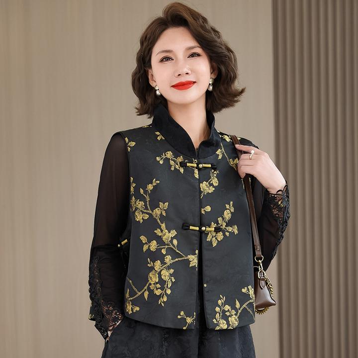 气质妈妈中式国风复古刺绣背心马甲外穿女2024秋新款坎肩上衣外套