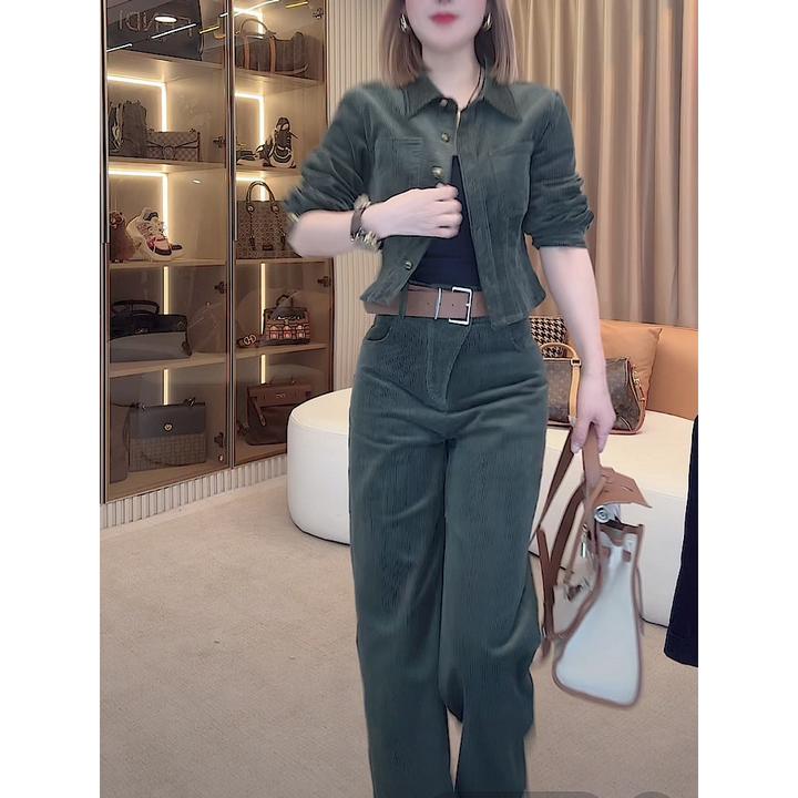 高级感时尚运动套装秋冬季新款纽扣开衫短款长袖简约上衣两件套女