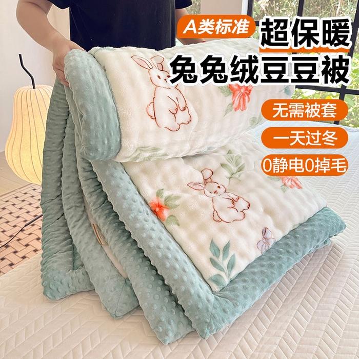 双面加绒牛奶绒被子冬被2024新款冬季豆豆绒加厚保暖仿兔毛绒被子