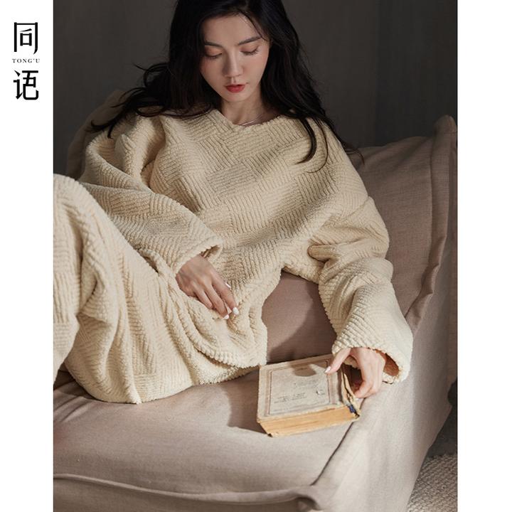 同语2024年新款睡衣女士珊瑚绒冬季加厚家居服法兰绒冬天加绒套头