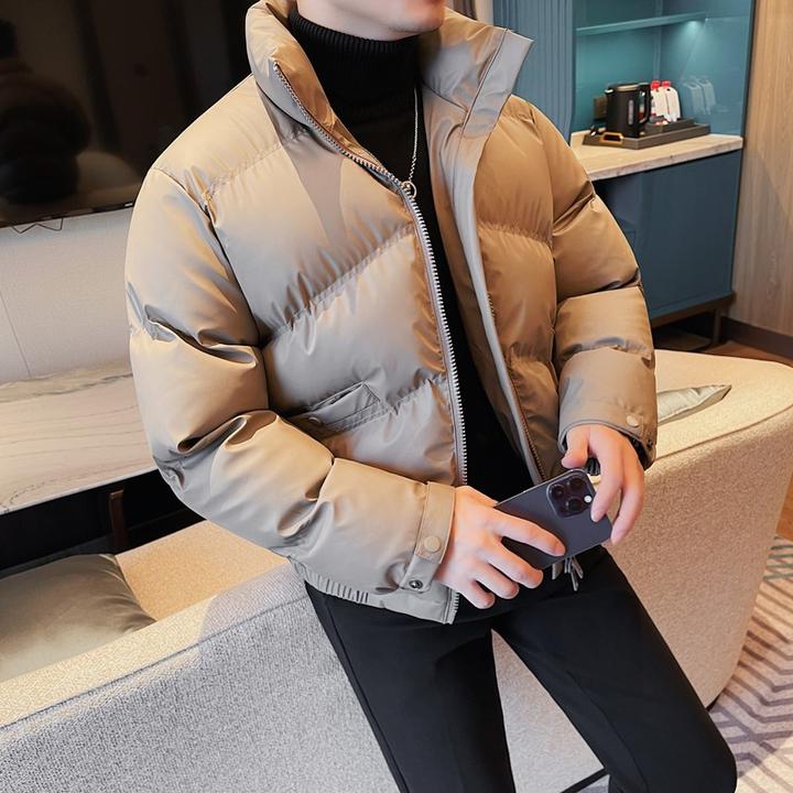 秋冬新款立领短款加厚男士面包服M2205卡其黑聚酯纤维