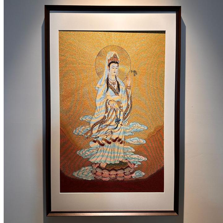 刺绣材质【观音菩萨】挂画实木装裱家用玄关茶室书房背景墙装饰画