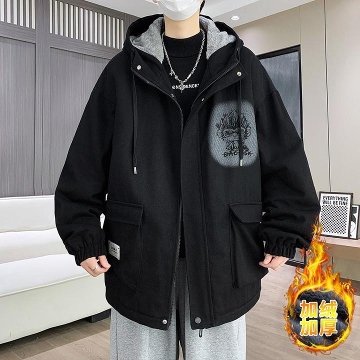 工装外套男士秋冬款青少年潮流韩版加绒夹克初中学生大童冲锋衣款