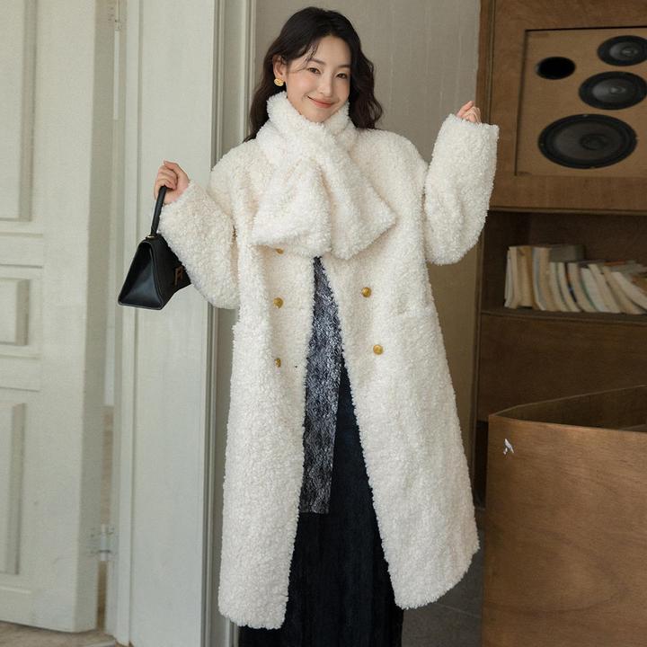 冰岛丨白色环保皮毛一体外套长款廓形羊羔毛大衣外套年轻款1541