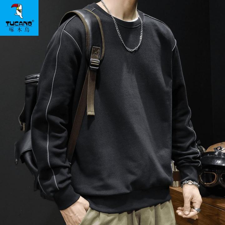 啄木鸟美式复古320g重磅卫衣男宽松大码春季圆领打底衫男潮牌上衣