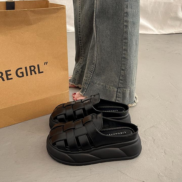 超火法式高级感包头半拖鞋女夏外穿厚底2024新款一脚蹬穆勒懒人鞋