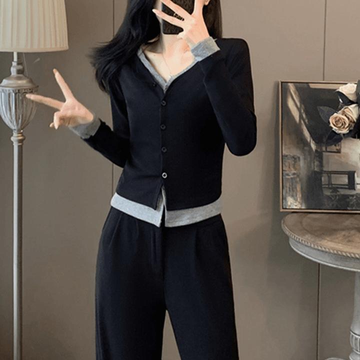 香朵儿小众假两件正肩针织衫2025春秋新款网红洋气炸街女装打底衫