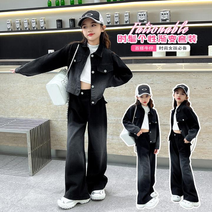 百搭个性时髦洋气宝宝爆款秋装女童牛仔套装男童秋冬