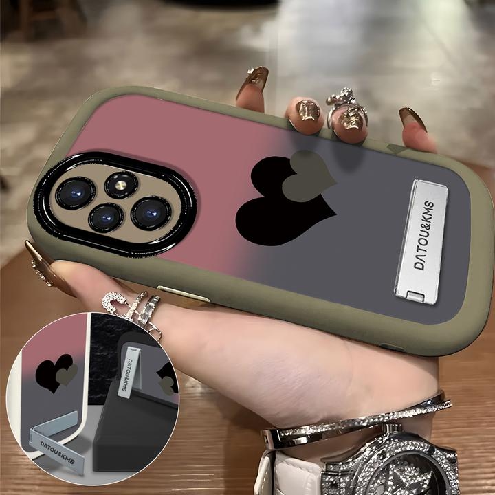 适用于【华为】荣耀200新款渐变黑粉双爱心女款防摔手机壳