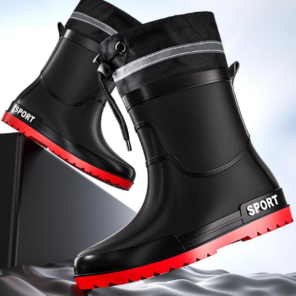 时尚中筒雨鞋男士防滑雨靴厨房工作平底胶鞋外穿洗车防水加绒水鞋