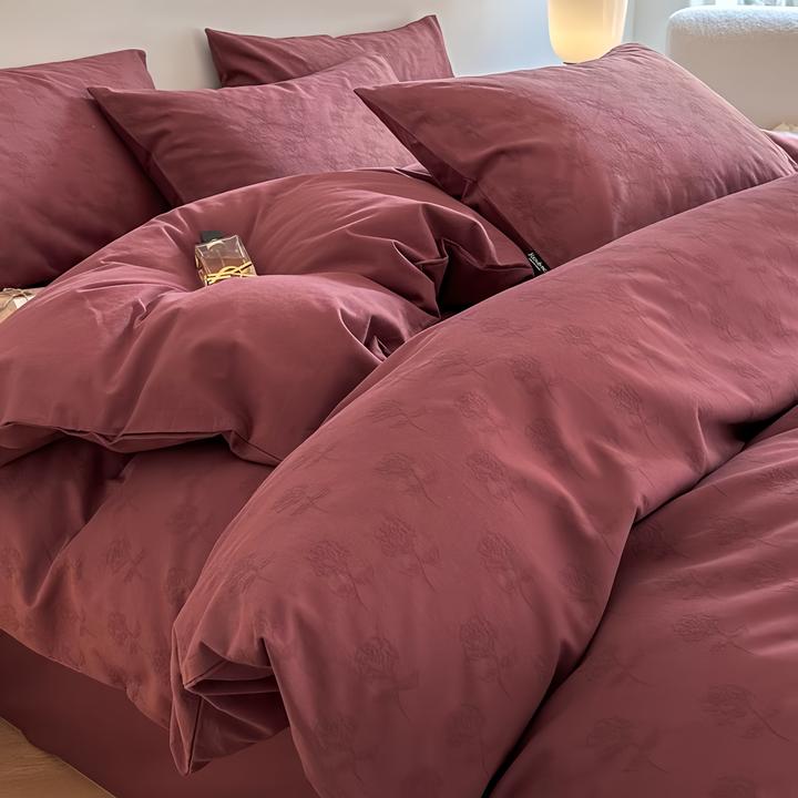 轻奢纯棉床上四件套100全棉高级感红色床品三层纱被套床单三件套