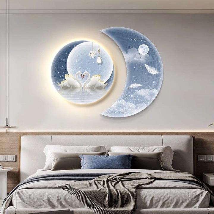 现代简约卧室装饰画高档床头画轻奢沙发背景墙挂画带灯氛围感灯画