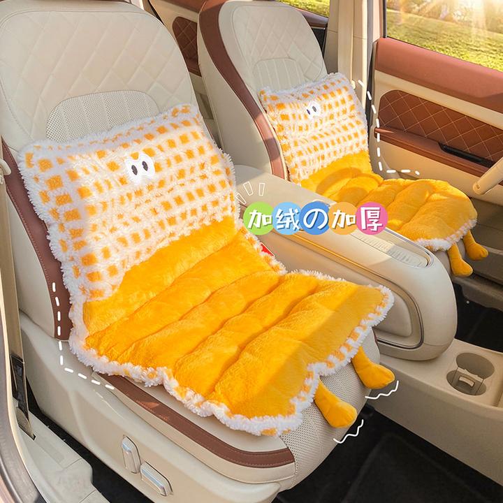 汽车坐垫冬季毛绒加厚怪兽车内座椅座垫女秋冬天腰靠一体通用舒适