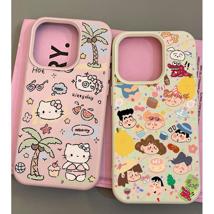 iPhone16plus适用华为手机壳15荔枝纹12涂鸦小新软苹果1314promax