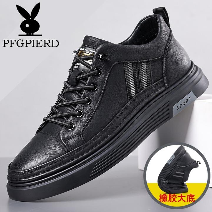 2024新款板鞋加绒加厚冬季男款休闲百搭舒适青年黑色中帮皮鞋男鞋