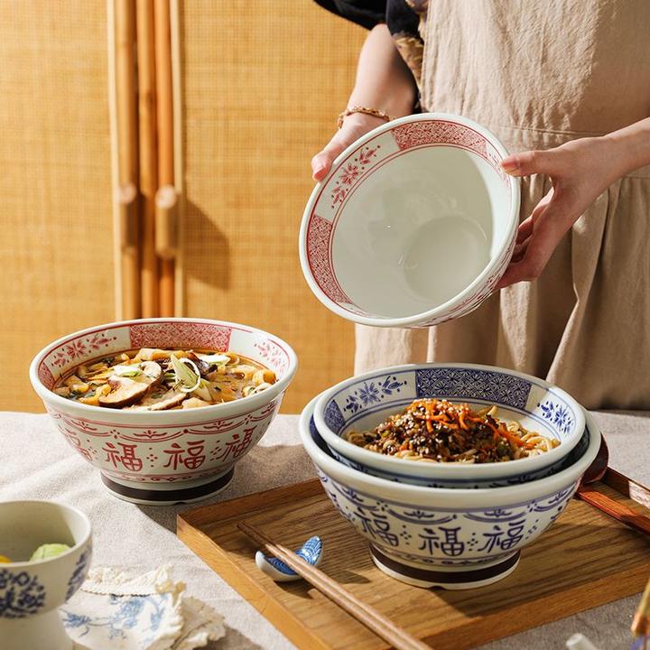 舍里2025新款福字陶瓷拉面碗高颜值家用面条碗汤碗高脚防烫面碗