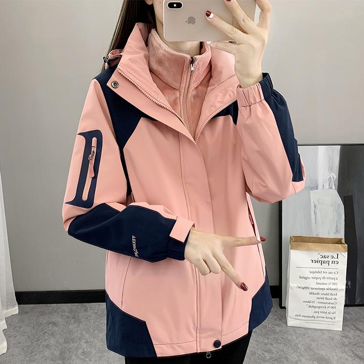 冲锋外套女三合一加厚可拆卸显瘦防风衣户外登山服潮牌外套男大码
