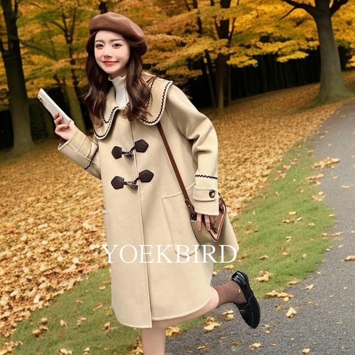 尤柯鸟娃娃领毛呢外套女秋冬2025新款森系赫本风大衣高级感流