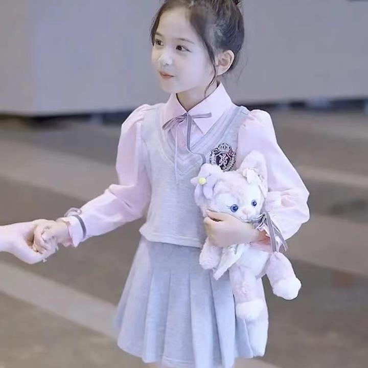 女童jk制服套装春秋2025新款儿童学院风秋装女孩百褶裙两件套洋气