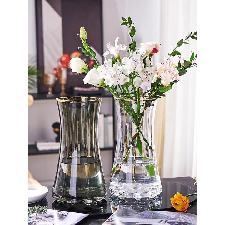 简约创意轻奢原色玻璃花瓶透明水养鲜花百合北欧网红客厅插花摆件