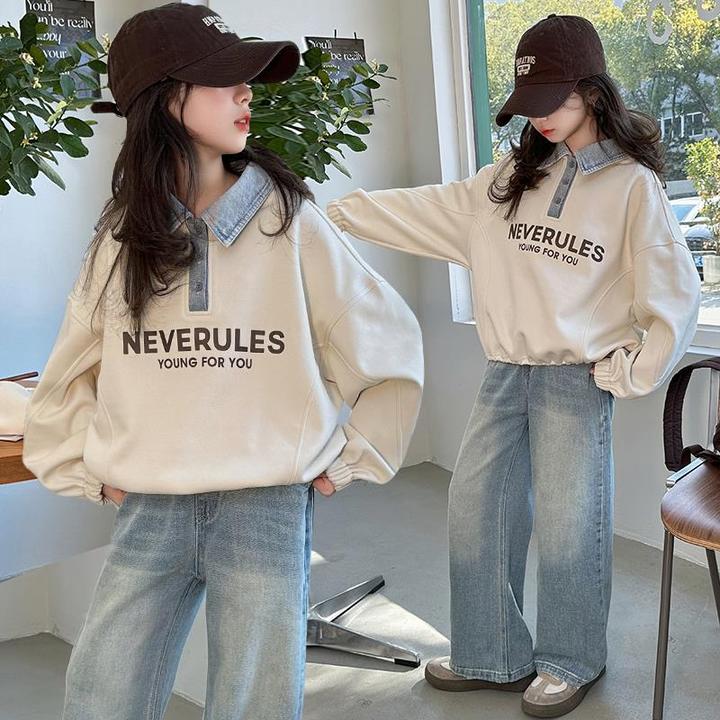 女童卫衣套装春秋2024新款儿童休闲秋装大童洋气翻领长袖上衣