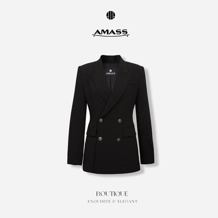 AMASS/阿玛施【收腰显瘦】气质修身双排扣中长款通勤西服女-5400773